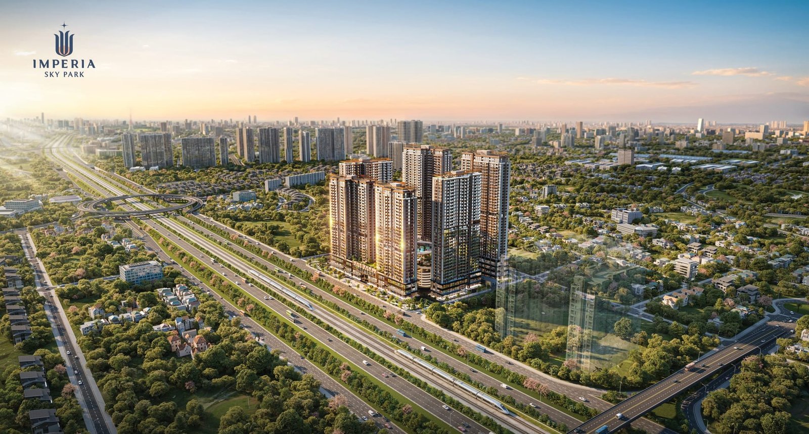 Imperia Sky Park beside the Dai Lo Thang Long expressway