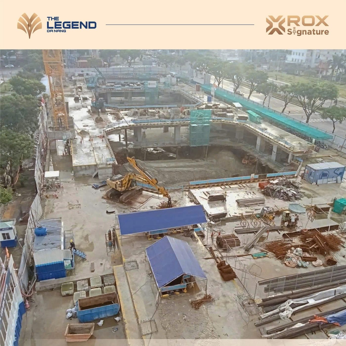 Basement & superstructure works rising on Vo Van Kiet, Han River front.
